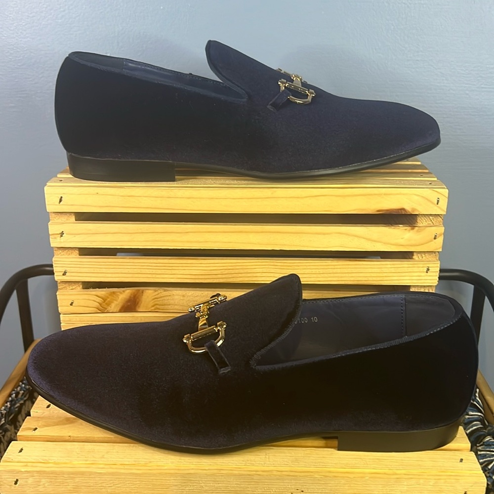 Royal Shoes Navy Blue Velvet Loafers NWT 10